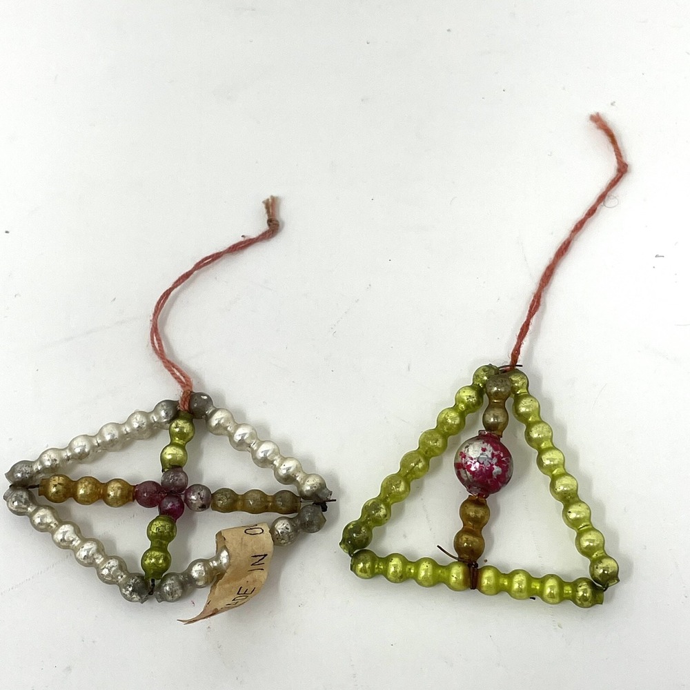 Vintage Christmas Wired 2" Ornament Mercury Glass Beaded Occupied Japan Tag